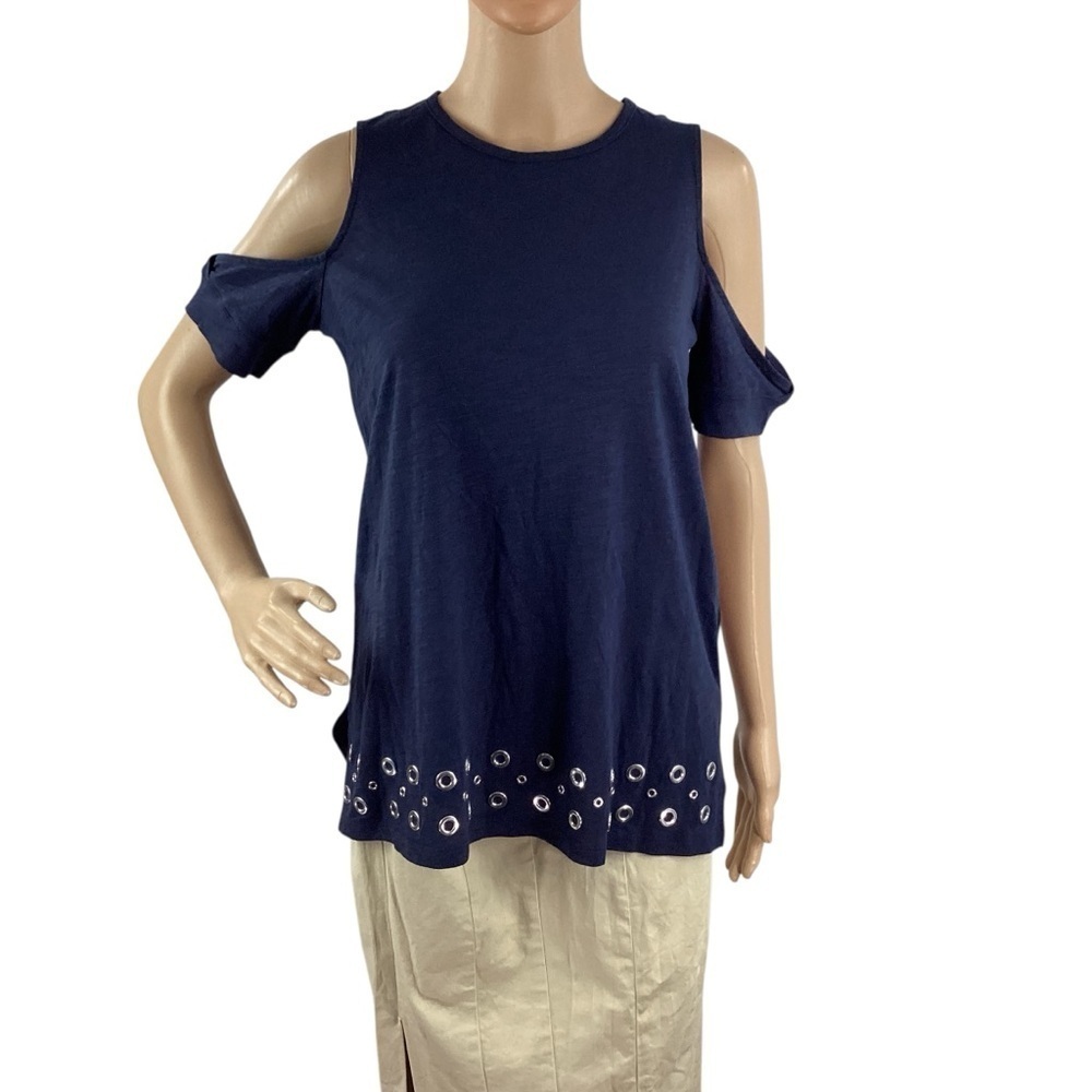 Michael Michael Kors Midnight Blue Cold Shoulder Grommet Hem Tee XS